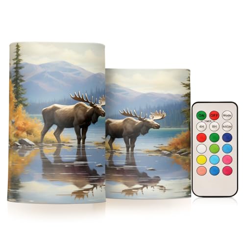 ALAZA Reindeer (26) Flickering Flameless Candles Battery Operated with Remote Timer,Tea Light Candles LED Pillar Votive Candles Set of 2 for Outdoor Indoor Decorations