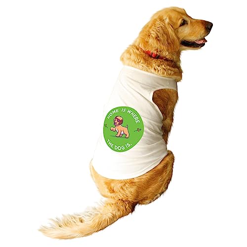 Image of Ruse Home is Where the Dog is Printed Dog Round Neck Sleeveless Vest Tank T-Shirt /Tees Apparel /Clothes /Tees Gift for Dogs (White /XXL (Saint Bernard, Great Dane etc.)