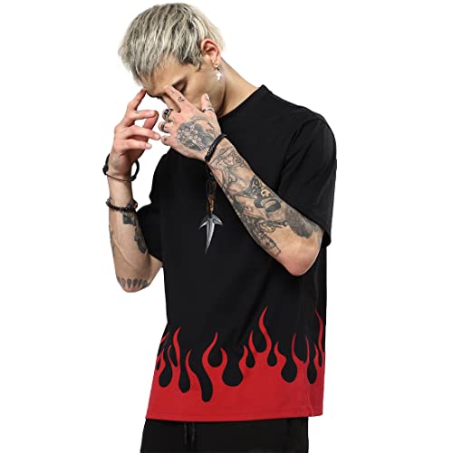 Image of Bewakoof Men's Graphic Printed 100% Cotton T-Shirt - Oversized Fit, Round Neck, Half Sleeves