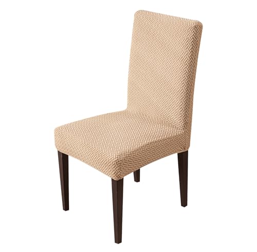 Image of House of Quirk Elastic Jacquard Chair Cover Stretch Removable Washable Short Dining Chair Cover Protector Seat Slipcover (Pack of 1, Khaki)