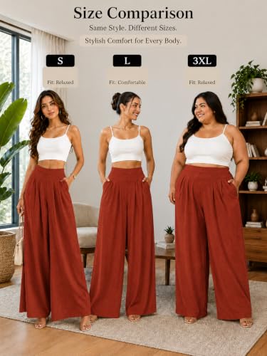 Image of Jawdrobe Women's Pure Cotton Flare Palazzo Pant | Wide Leg Trouser | Casual Office Wear | Relaxed Fit- Semi-Elastic High Waist