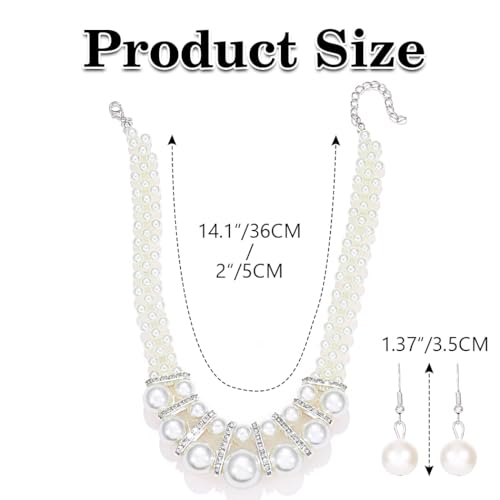 Sixexey Pearl Necklace and Earrings White Pearl Jewelry Set Wedding Bridal Necklace Jewelry Accessories for Women4