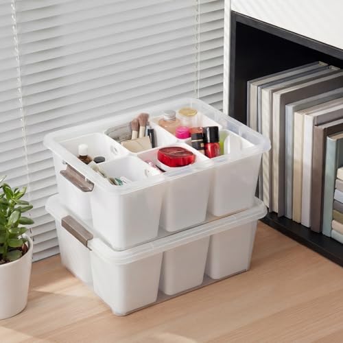 Image of MACOPRO 17 QT Clear Storage Bins with Lids Plastic Box Multipurpose Stackable Storage Containers for Organizing Tool,Craft,Crayon,Marker Pen(White, 1Pack-6-in-1)
