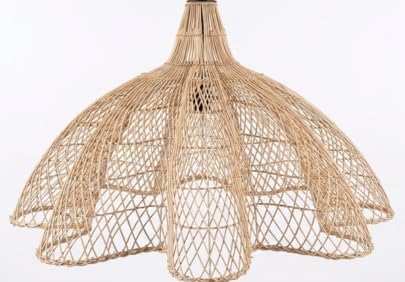 Rattan Cane Handmade Star Pendant Hanging Lamp, Natural Woven Ceiling Light Shade, Boho Hanging Light Fixture, Rustic Decorative Chandelier for Dining Room, Bedroom, Café, 60 cm Dia x 46 cm Height-image-48
