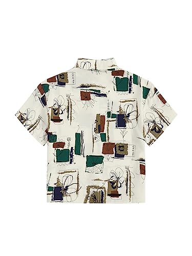 Sweatyrocks Women's Short Sleeve Drop Shoulder Collared Blouse Button Down Graphic Print Blouse Shirts Top White Green L #TOP1
