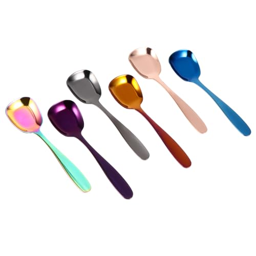 OFFSCH 6pcs Flat Stainless Steel Spoons Ice Cream Scoop Square Teaspoons Kitchen Gadgets