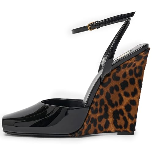 Womens Peep Toe Heels Open Toe Wedge Heels Stiletto Patent Leather Ankle Strap Buckle Sandalsfor Party, Wedding, Evening3