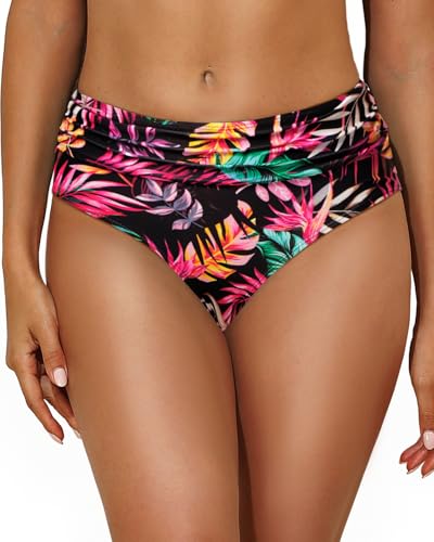 Image of Tempt Me Women Mid Rise Bikini Bottoms Full Coverage Swimsuit Ruched Scrunch Swim Bottom