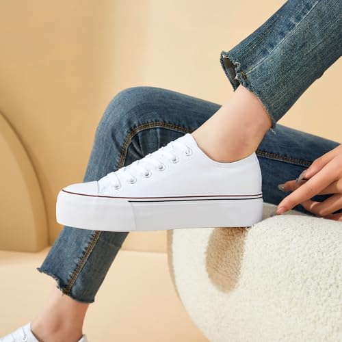 hash bubbie Platform Sneakers for Women White Platform Shoes Low Top Tennis Shoes Non Slip Black Fashion Canvas Sneakers 6