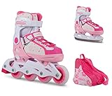 JAMBACH Inliner und Schlittschuhe 2 in 1 verstellbare Inline Skates und Ice Skates in pink rosa für Mädchen (M (37-40), rosa)