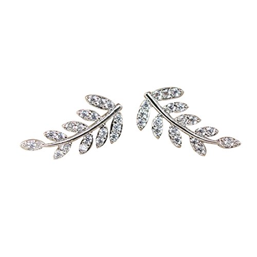 Ficccy 18k Silver Plated Lady Leaves Earring Elegant Pretty Leaves Studs Party Earrings