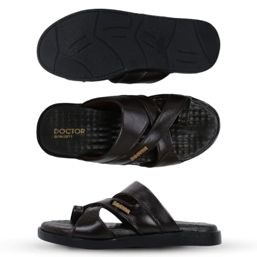 Image of DOCTOR EXTRA SOFT Care Orthopedic Diabetic Comfortable Dr Sole Footwear Daily Use Casual Wear Stylish Black Cushioned Adjustable Strap Chappal for Men's-Gents & Boy's L-11