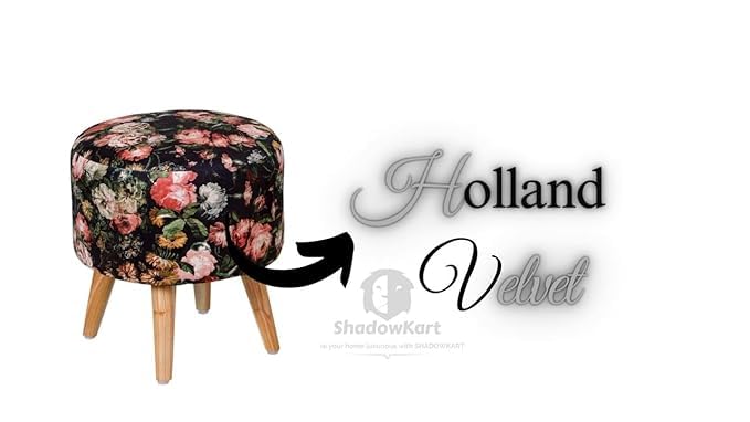 Image of Ottoman for Living Room, Velvet Round Foot Rest Stool, Wooden Legs Chair for Sitting, Ottoman for Bedroom & Makeup Room Decor | Chair (18 inchx18 inchx32 inch), Puffy (16 inchx16 inchx17 inch) | Black Rose