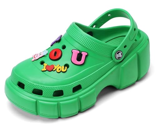 Sunporx Zuecos de plataforma para mujer, sandalias clásicas de jardín sin cordones para mujer, zueco de suela alta gruesa, Verde, 8.5