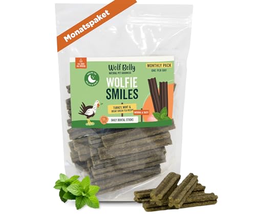 Wolf Belly - Dental Sticks Hund Getreidefrei (28 Stück) 93% Pute & Minze | Zahnpflege & Frischer Atem | Beruhigend & Beschäftigend | Leckerer Fleischgeschmack | Proteinreich - Made in Europe