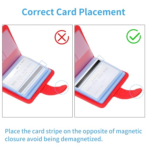 Image of Wisdompro Credit Card Holder, Slim Leather RFID Blocking Wallet Debit Card Protector Organizer Case (20 Card & 7 Memory Card Slots)-Vertical Red