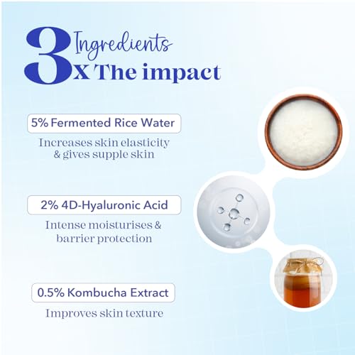 Image of Blue Heaven Hydrating Face Serum for Women infused 5% Fermented Rice Water + 2% 4D Hyaluronic Acid + 0.5% Kombucha Extract | Increase Skin Elasticity | Glowing Skin & Reduces Fine Lines | 20ml