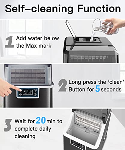 Kndko Countertop Ice Maker,High-Efficient Square Ice Maker Machine,2 Way Add Water,45 Lbs Cubes Daily,Self-Cleaning,Ice Size Control,24H Timer,Compact For Home Party Bar Rv,Black #TOP3