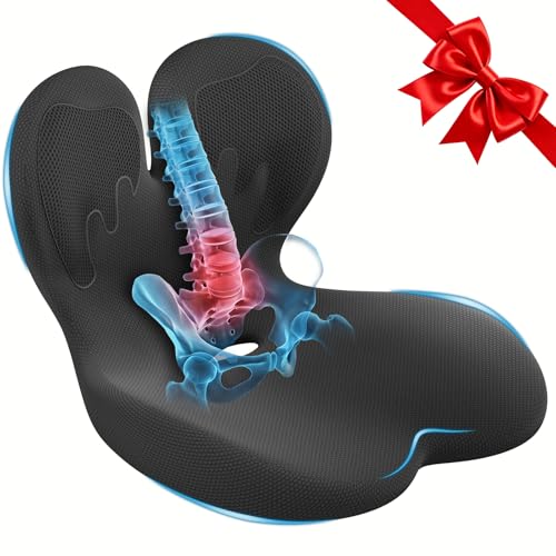 Thick Car Seat Cushion with Lumbar Support for Long Driving RV, Ergonomic Memory Foam Office Chair Cushion for Sciatica, Tailbone & Lower Back Relief, Ideal Gift for Drivers & Office Workers (Black)