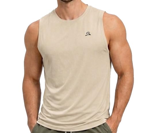 PowerFlex Men’s Sleeveless Active Gym Sandow T-Shirt (in, Alpha, L, Regular, Beige)-picture-44