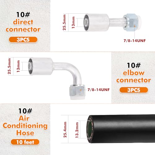 Image of 26PCS 9.5ft Air Conditioning Hose and Fitting Kit Includes 9.5ft #6#8#10 AC Hoses and #6#8#10 AC Fittings and pipe cutter not for heavy duty truck