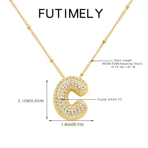 FUTIMELY Women's Gold Initial Necklace | Puffy Alphabet Pendant | Personalized Name Gifts | Trendy Balloon Chain With Zircon Crystals2