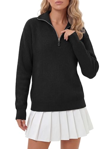 Image of LYANER Women's Quarter Zip Pullover Sweater Casual V Neck Collared Knit Fall Winter Outfit Clothes
