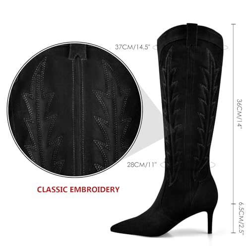 MIRAAZZURRA Knee High Boots Women Suede Cowboy Boots Pointed Toe Kitten Heel Western Embroidered Cowgirl Boot with Side Zipper4