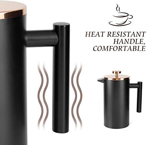 Miuly Black Coffee Press, Stainless Steel French Press Coffee Maker, Double Wall Insulated French Press 350Ml/12Oz With 2 Filter Mesh Small Coffee Pot(12Oz, Black) #TOP1