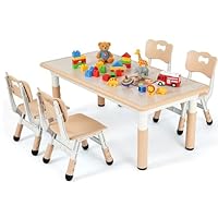 MAMIZO Kids Table with 4 Chairs, Adjustable Height Children's Table Chair Set for Nursery and Children's Room, Plastic Children's Furniture, Seating Set for Boys Girls from 2 Years, Yellow