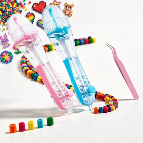 2 Pack Fuse Beads Pen for 2.6mm Beads Tweezers Included Transparent Dispenser High Capacity Chamber Time-Saving & Precise DIY Crafting for Holiday & Family Fun