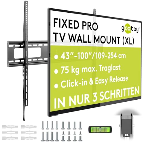 Goobay Feste Pro TV-Wandhalterung (XL), 43–100 Zoll Fernseher – max. 75 kg – einfache und sichere Montage mit automatischer Verriegelung – VESA-kompatibel – Schwenkbewegung – QLED/LED – Schwarz 49892