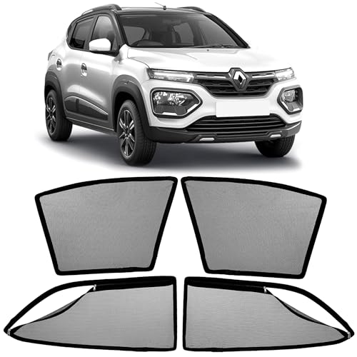 Image of AutoStory Magnetic Car Sunshade for Renault Kwid | Front Half Cut for Mirror Visibility + Rear Full Coverage with Zipper | Heavy Heat & UV Protection | Privacy Side Window Curtains Shades