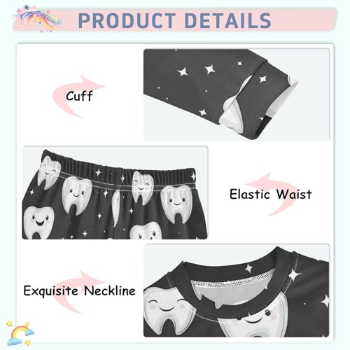Pajama Sets Long Sleeve Toothy Faces on Black Soft Comfy Sleepwear 2 Piece PJS 3-8T4