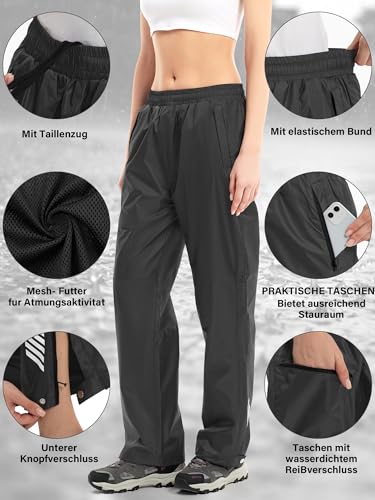 Yenwits Regenhose Damen Wasserdicht Atmungsaktiv Leicht Fahrrad Überziehhose Winddicht Wanderhose Outdoor Trekkinghose Arbeitshose(2090,Schwarz,XXL)