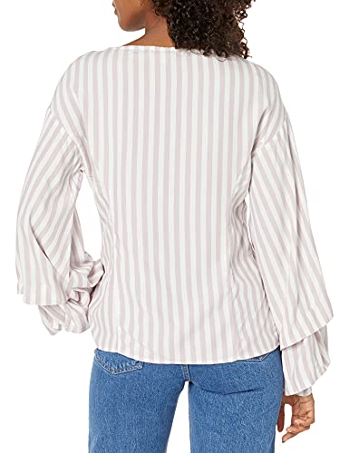 Cupcakes And Cashmere Women's Syd Yarn Dyed Rayon Stripe Blouse With Open Neckline, Parchment, Small #TOP1