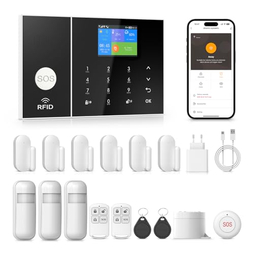 PGST Sistema de Alarma para casa,Kit inalámbrico, WiFi, 4G gsm, Admite Alarma de conexión SMS/App Push, 100 Zonas, aplicación Smart Life (Tuya),Compatible con Google Home y Alexa