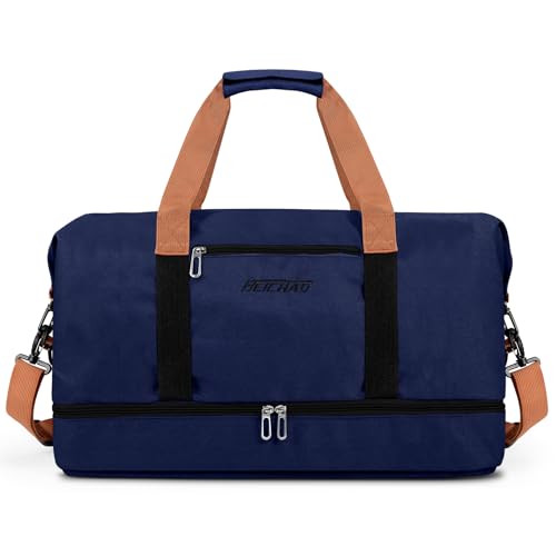 Vllcsla Bolsa Deporte Gimnasia Hombre 32.2 L, con Zapatos Compartimento y Bolsillo Mojado, Impermeable Bolsa Fin de Semana Hombre, Bolsas Lona de Viaje Deportiva, Weekend Duffel, Azul