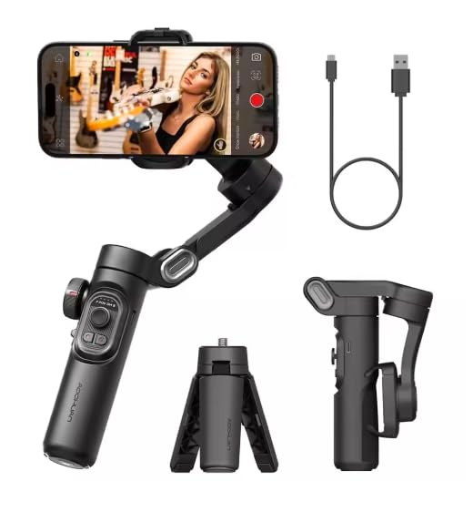 Estabilizador de cardán para iPhone, cardán de teléfono de 3 ejes, portátil y plegable, cardán para iPhone 16, 15 y Android, cardán para Youtube, Vlog, TikTok, color negro