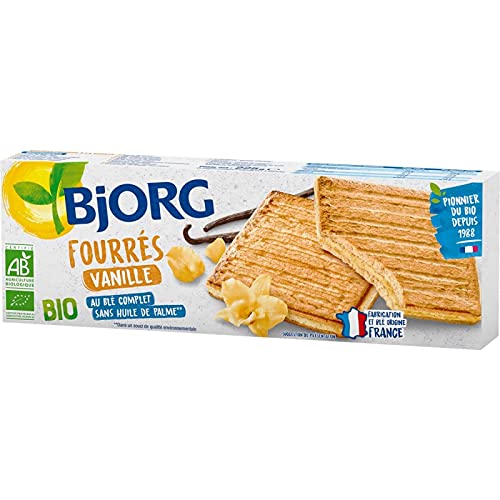 BJORG - Biscuits fourrés à la vanille bio - 225g, gourmandise éthique et responsable pour une pause sucrée saine et délicieuse. - Lot De 3 - Vendu Par Lot