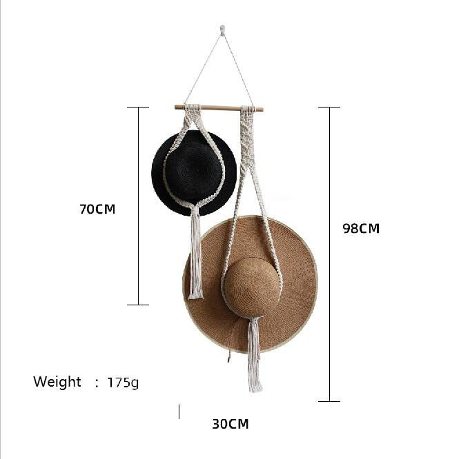 Ykybhx Boho Hat Hangers Macrame Hat Hangers for Wall Hanging Bohemian Women Hat Rack Organizer Hanging Display Hand Weaving Decorative Cap Holder for Wide Brim and Fedoras Sun Hat Cowboy Hat Display,D