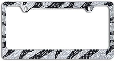 Popular Bling 7 Row Crystal Metal Chrome License Plate Frame with Screw Caps (1, Zebra)