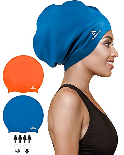 Reymand 2 Pack Extra Large Swimming Cap for Braids and Dreadlocks Silicone Swimming Hat for Long Hair Weaves, Curls & Afros