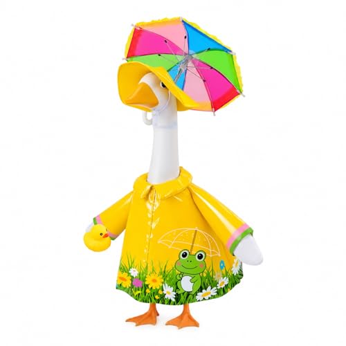 GJL Raincoat Porch Goose Outfits Fit 23 Inch Plastic Cement Goose Statue Lawn Goose Clothes Set with Umbrella and Hat for Spring Summer Outdoor Yard Garden Decor