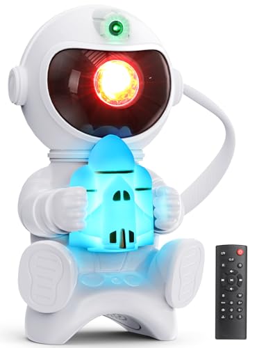 PKBD Astronauta Proyector de Galaxias y Estrellas, Luz Nocturna Infantil LED, Lámpara con 8 de Nebulosas, 7 Modos de Luces LED en el Pecho, Altavoz Bluetooth Integrado, Dirigible