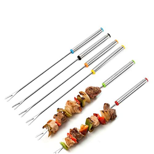 VICASKY 9Pcs Stainless Steel Barbecue Fork Colorful Bbq Skewers for Outdoor Grilling for Sausages Baking Roasting Camping Utensils for Home Bbq