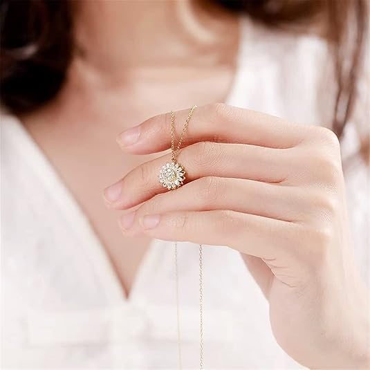 Miniatura 4 de Collar chapado en oro de girasol giratorio, colgante de girasol de cristal giratorio, elegante y lindo collar para ansiedad