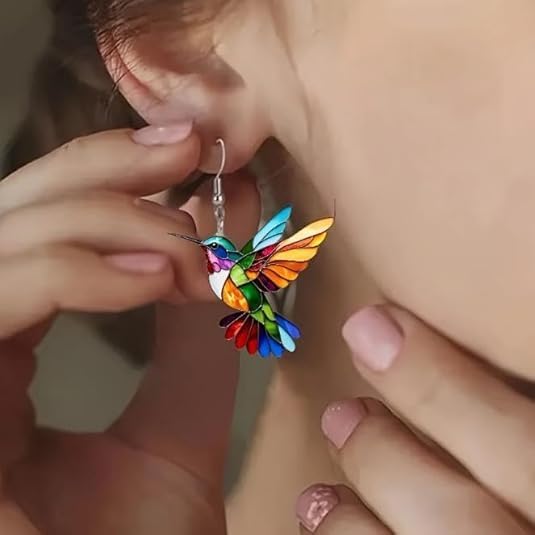 Hummingbird Necklace Hummingbird Earrings Set Hummingbird Dangling Earrings Colorful Bird Pendant Necklaces Cute Animal Trendy Bird Necklace for Women Jewelry image 3