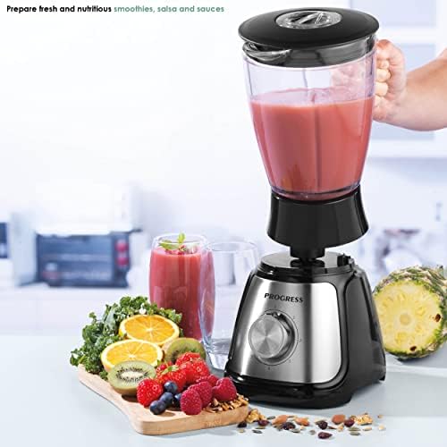 Progress EK4315P Glass Jug Blender, Smoothie/Milkshake Maker, 5 Speed Settings with Pulse, Ideal for Families, Stainless Steel Blades, Easy to Clean, Lightweight, Modern Detachable Design, 500W, 1.5L