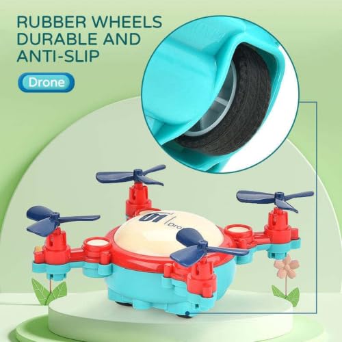 Image of DZLING Inertial Drone-shaped Stunt Car Toy - Friction Mini Flying Stunt Plane Toy for Kids, Wind Powered DroneToy, Durable Plastic, Indoor Fun Drone for Boys & Girls